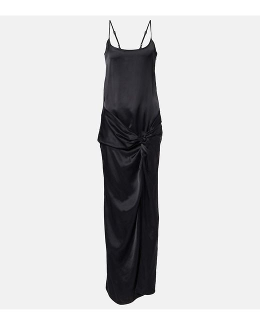 The Attico Black Gathered Satin Slip Dress