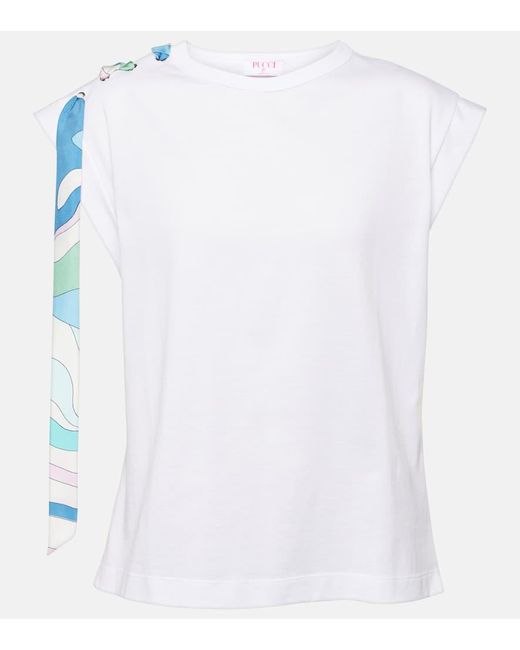 Camiseta de algodon con detalle de lazo Emilio Pucci de color White