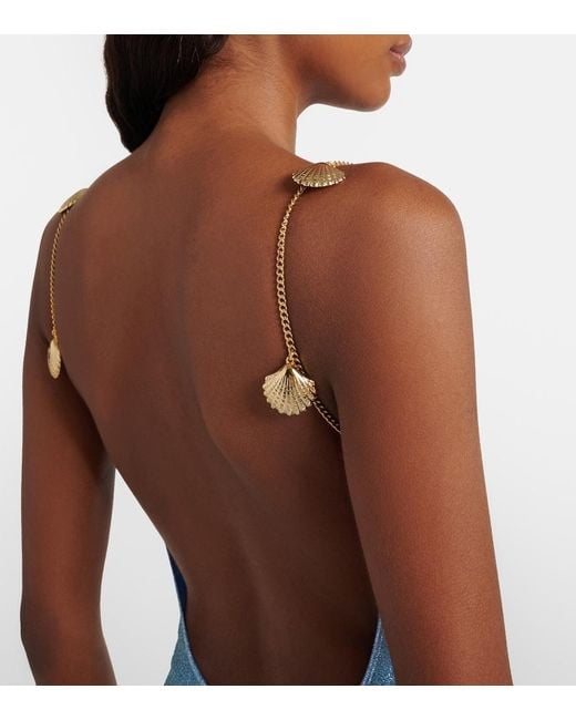 Oseree Blue Lumiere Embellished Swimsuit