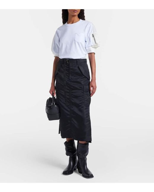 Sacai White Cotton Jersey And Twill T-Shirt