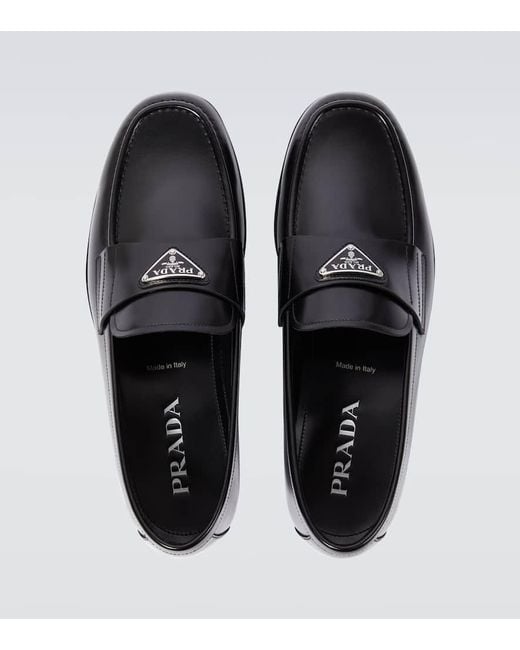 Mocassins En Cuir A Logo Prada pour homme en coloris Black