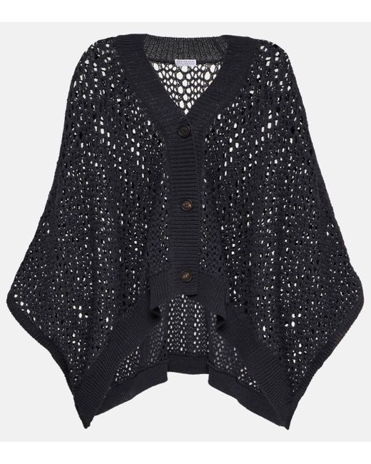 Brunello Cucinelli Black Open-knit Cotton-blend Cardigan