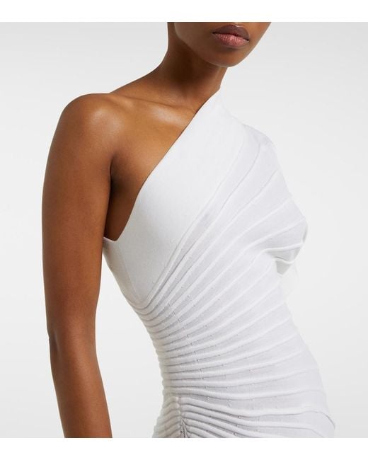 Alaïa White Asym Ray Virgin Wool Midi Dress