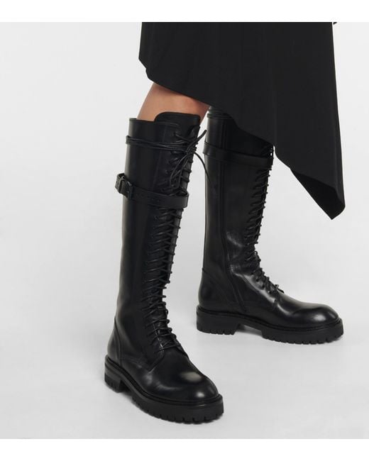 Ann Demeulemeester Alec Leather Knee high Combat Boots in Black Lyst