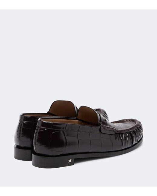 Max Mara Brown Croc-Effect Leather Penny Loafers