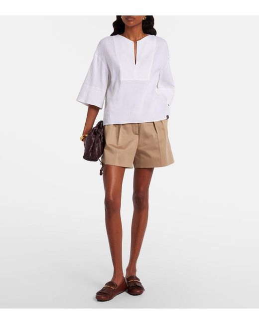 Max Mara White Sospiro Linen-Blend Top