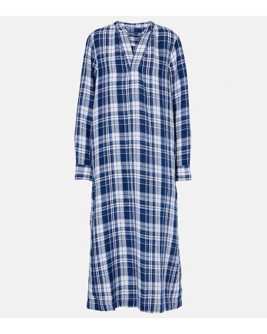 Polo Ralph Lauren Blue Plaid Linen Shirtdress