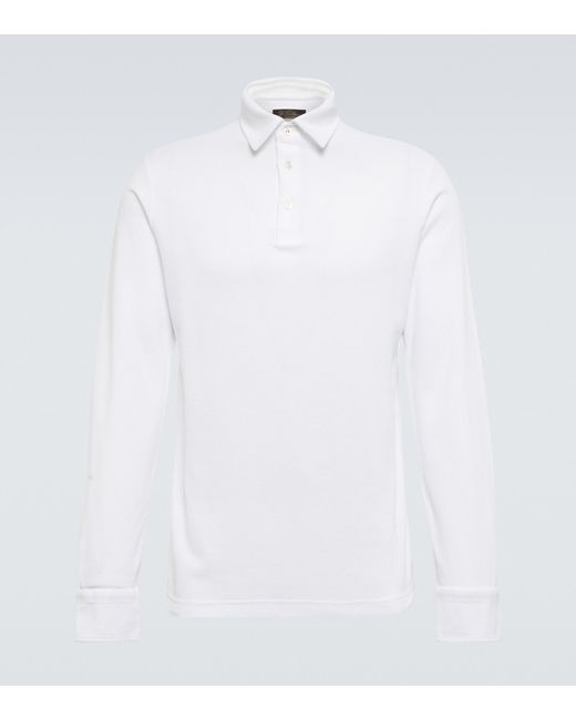 Loro Piana Cotton Long-sleeved Polo Sweater in White for Men | Lyst
