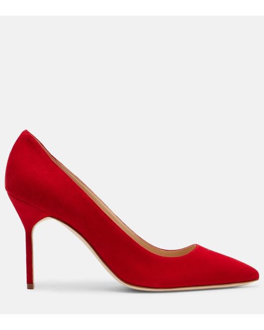 Manolo Blahnik Red Bb 90 Suede Pumps