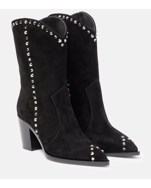 Gianvito Rossi Black Denver Studded Suede Cowboy Boots