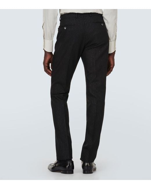 Tom Ford Black Atticus Lame-striped Wool-blend Slim Pants for men