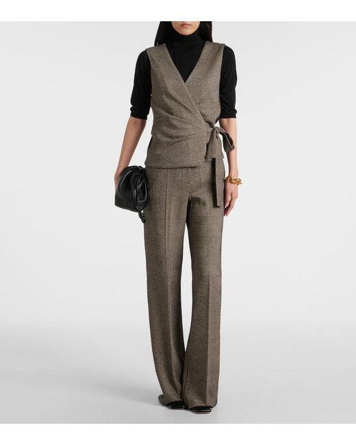 Max Mara Gray Adige Houndstooth Wool-Blend Wrap Top