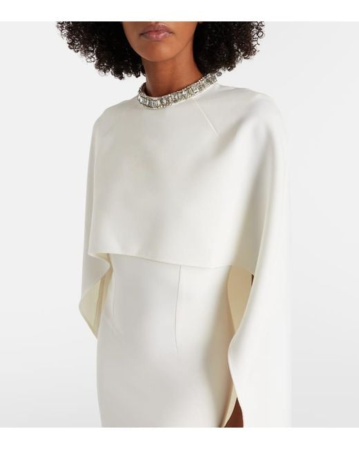 Roland Mouret White Verzierte Robe Aus Crepe Mit Kristallen