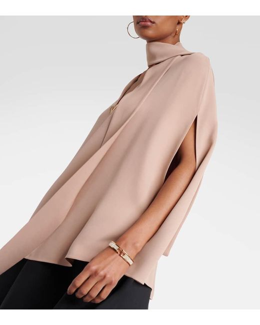 Valentino Pink Vgold Caped Tie-neck Silk Blouse
