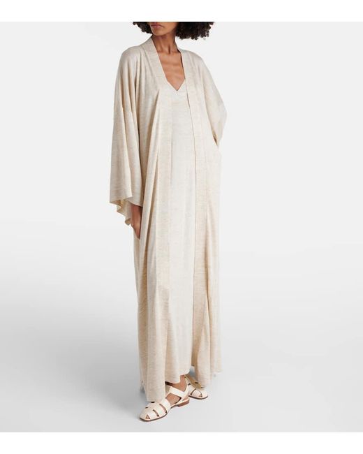 Loro Piana White Cashmere, Linen, And Silk Midi Dress
