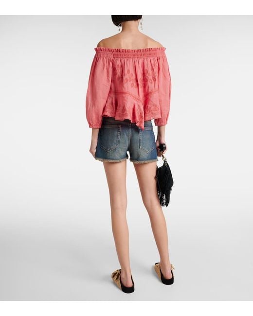 Isabel Marant Pink Off-Shoulder-Top Erine