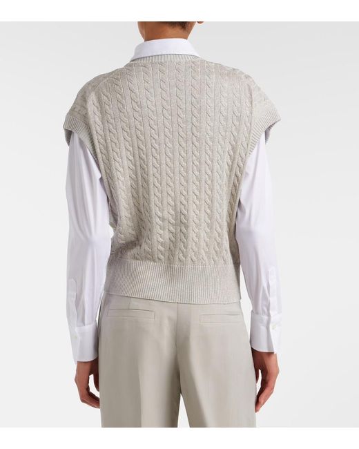 Brunello Cucinelli White Cable-Knit Cotton-Blend Sweater