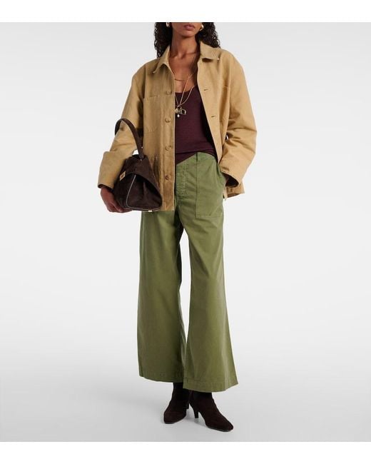 Nili Lotan Green Leon Mid-Rise Cotton Twill Wide-Leg Pants