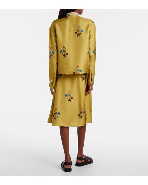 Marni Yellow Floral Silk Midi Skirt