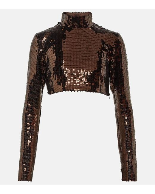 ‎Taller Marmo Brown Cherilyn Sequined Crop Top