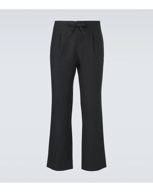 STÒFFA Black Linen Straight Pants for men