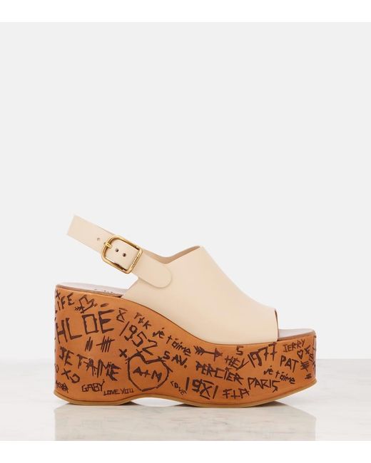 Chloé Brown Maxime Debossed Leather Wedges