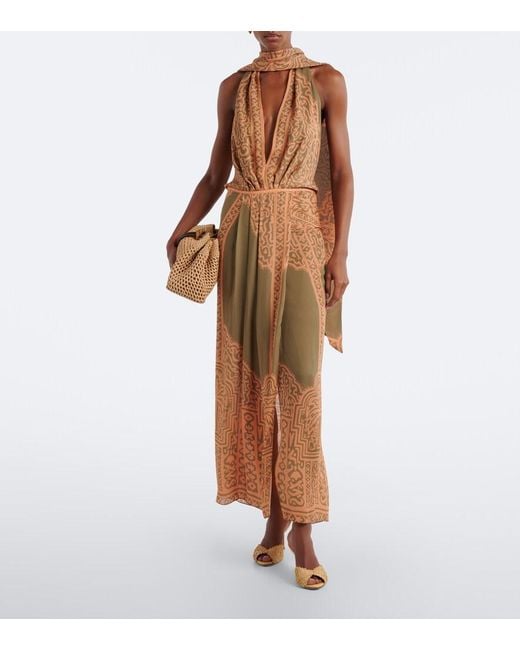 Johanna Ortiz Brown Printed Silk Maxi Dress