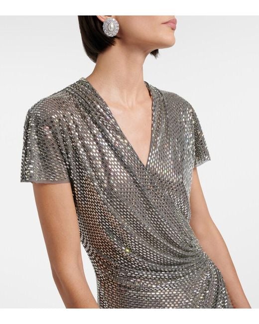 Self-Portrait Gray Gathered Rhinestone-Embellished Gown