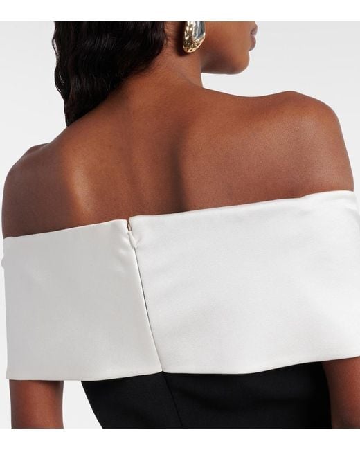 Self-Portrait Black Floral-Applique Off-Shoulder Crepe Top