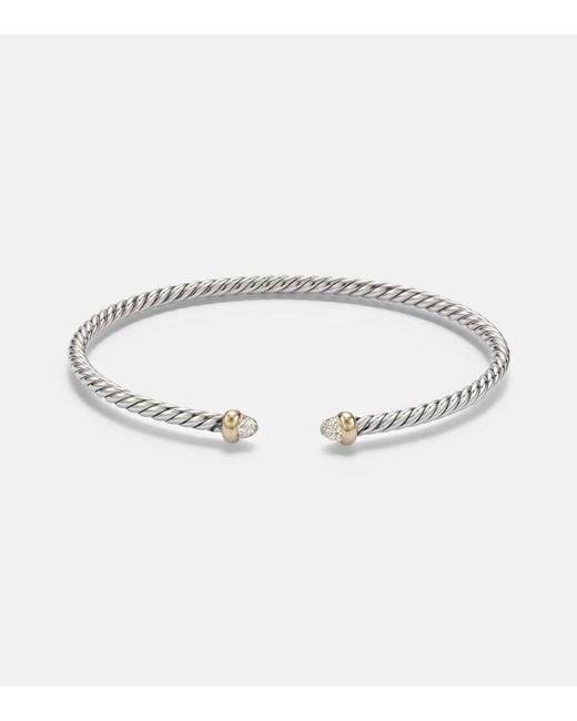 David Yurman Metallic Micro Cable Flex Sterling And 14Kt Cuff Bracelet With Diamonds