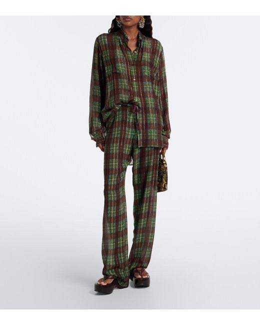 Dries Van Noten Gray Plaid Wide-Leg Pants