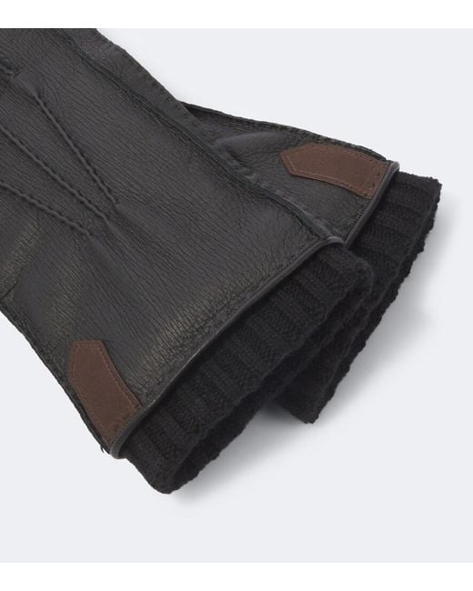Canali Black Cashmere-Trimmed Leather Gloves for men