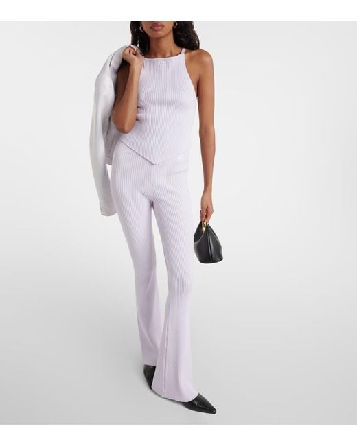 Courreges White Logo Ribbed-Knit Tank Top