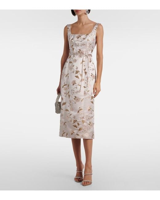 Staud Natural Zoe Floral Brocade Satin Midi Dress