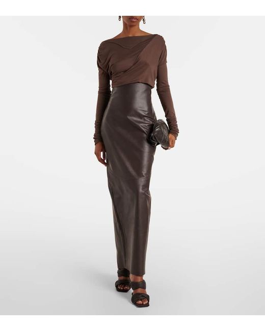 Rick Owens Brown Bleistiftrock Aus Leder