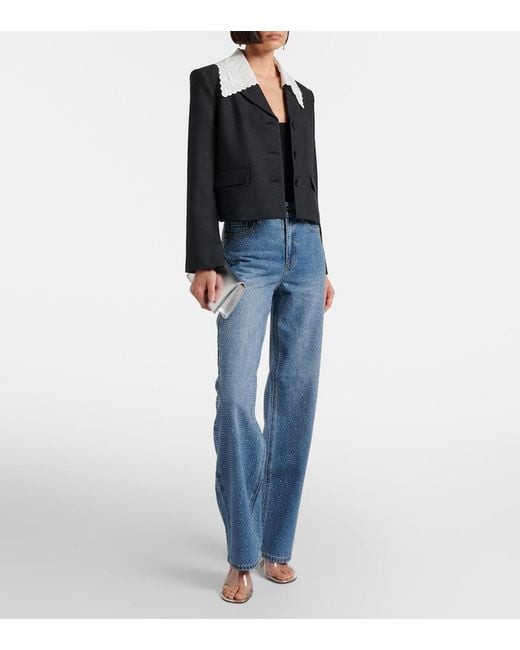Self-Portrait Black Broderie Anglaise Cropped Jacket