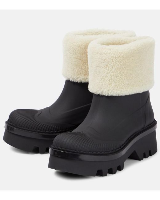 Chloé Black Raina Shearling-Trimmed Ankle Boots