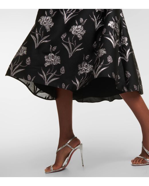 Erdem Black Velvet-trimmed Metallic Floral-jacquard Midi Dress