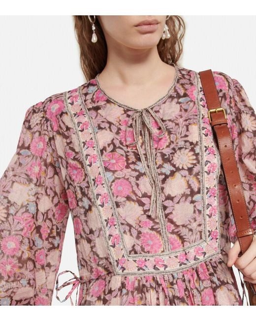 Isabel Marant Red Gilinesia Floral-Print Cotton Minidress