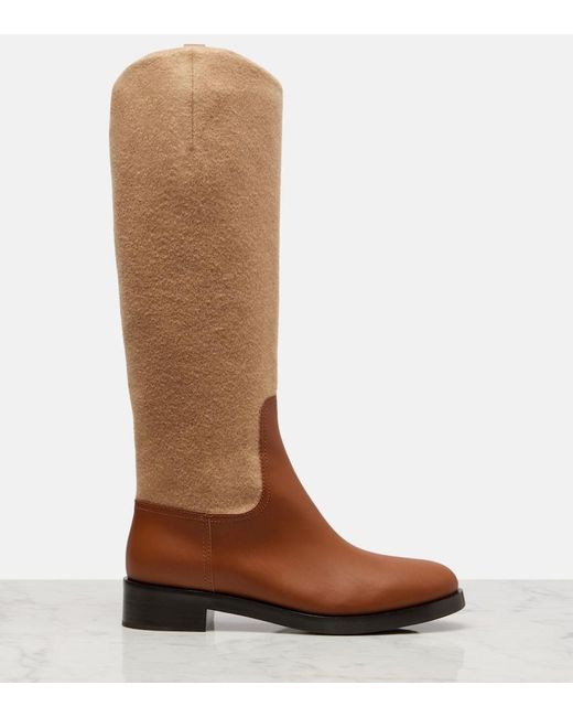 Max Mara Brown Cavaliere Leather And Wool Knee-High Boots