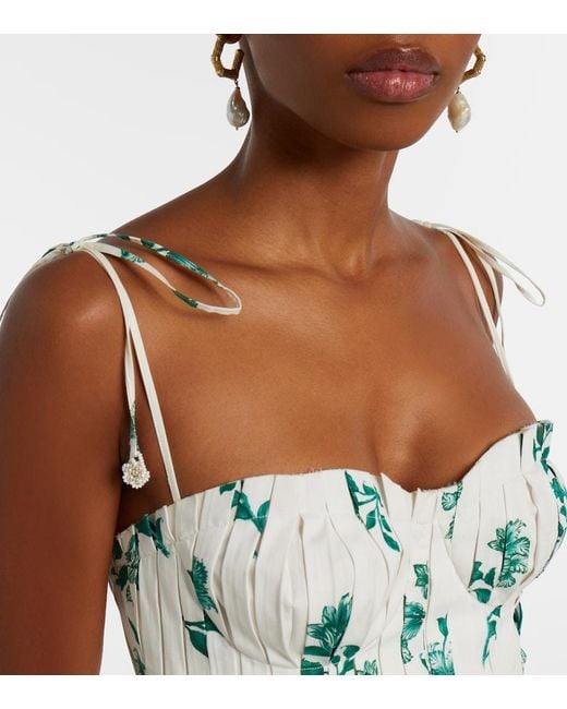 Agua Bendita Blue Moringa Floral Pleated Cotton Crop Top