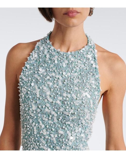 La Fuori Blue Halterneck Sequined Gown