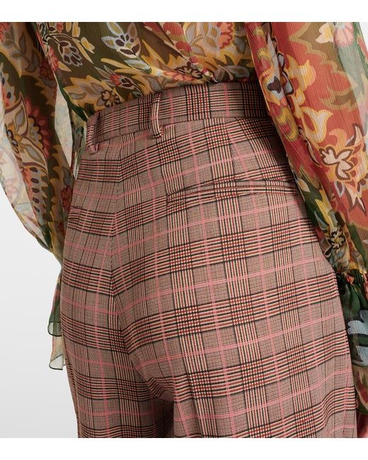 Etro Brown Checked High-Rise Wide-Leg Pants