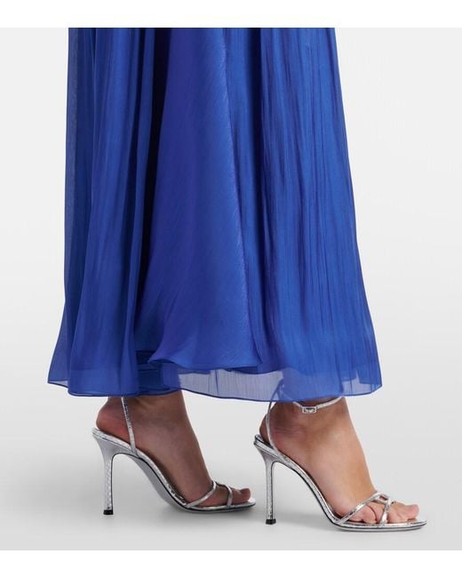 Costarellos Blue Embellished Lurex Georgette Gown