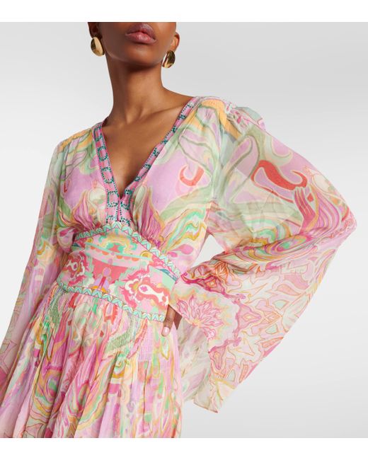 Camilla Pink Floral Silk Satin Maxi Dress