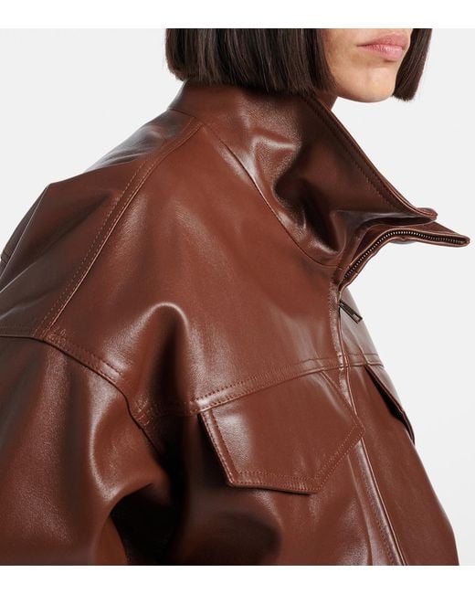 Balenciaga Brown Cropped Oversized Leather Jacket