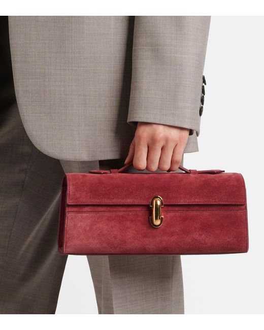 SAVETTE Red Slim Symmetry Small Suede Clutch