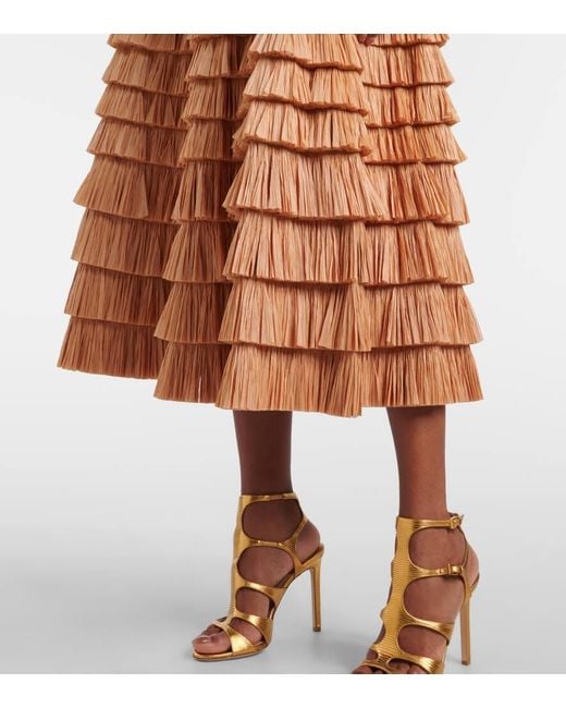 Jonathan Simkhai Brown Santana Raffia-Blend Bustier Dress