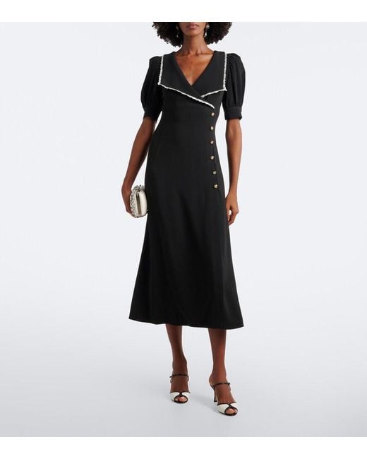 Alessandra Rich Black Lace-Trimmed Cady Midi Dress