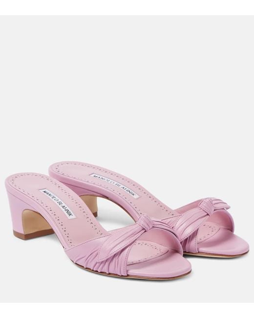 Manolo Blahnik Pink Lolloso Bow-detail Leather Mules
